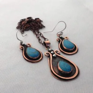 Cooper tulips set with turqoise stones.