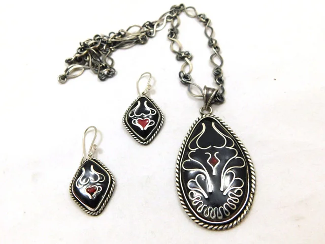 Set bijuterii „Lalele Negre” – email pe argint - imagine 3